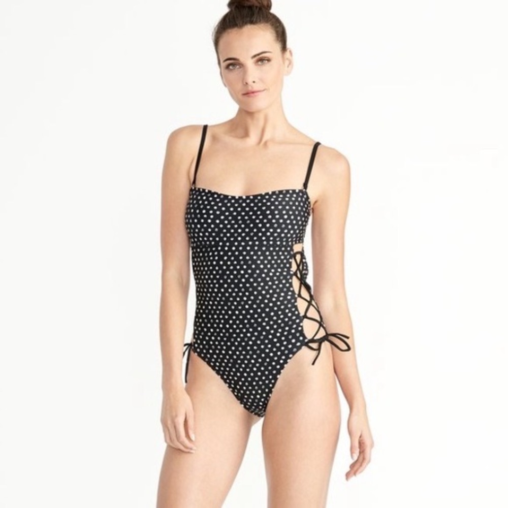 NEW‼️Rachel Roy Classic Black/White Polka Side Lace Up Swimsuit Size M - Picture 3 of 16